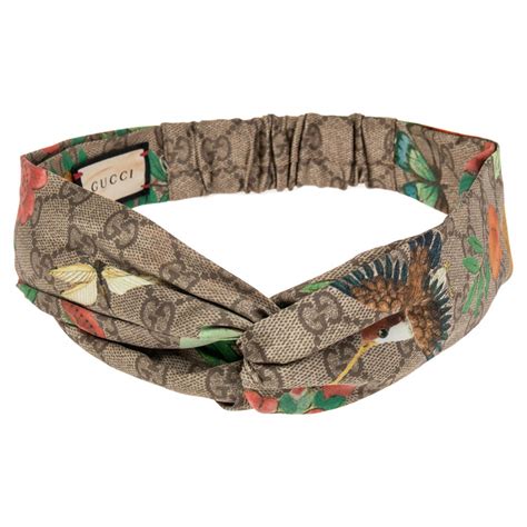 Gucci Beige Logo Monogram Tian Printed Silk Headband Gucci The Luxury