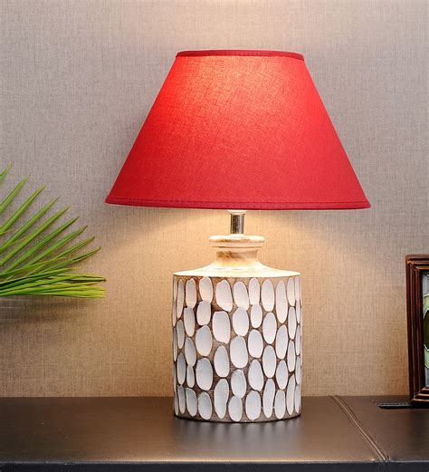 Buy Metz Maroon Cotton Shade Night Lamp With Wood Base By Kapoor