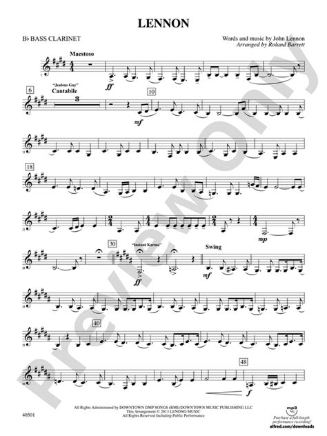 Lennon B Flat Bass Clarinet B Flat Bass Clarinet Part Digital Sheet Music Download