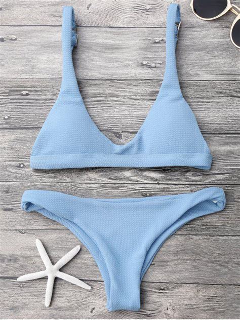 Low Waisted Padded Scoop Bikini Set Light Blue Bikinis M Zaful