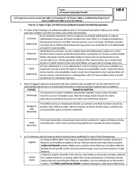 Ch. 11 Topic 5.2 - Settlement Patterns & Survey Methods in AP Human