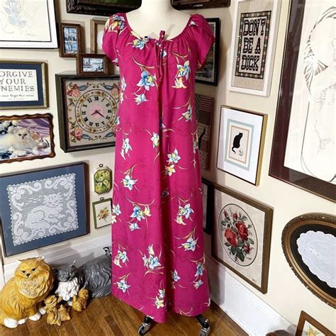 Hilo Haties Dresses 8s Vintage Hilo Hatties Pink And Blue Hawaiian Floral Scoop Neck Maxi