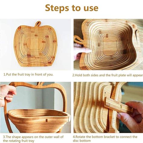 Bamboo Fruit Basket Folding Wood Fruit Bowl Storage Baskets 30 X 26cm