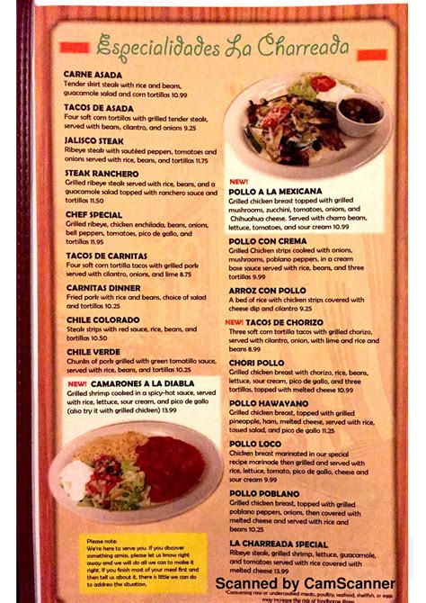 La Charreada Mexican Restaurant Menu In Lima Ohio Usa