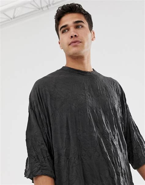 Asos Design Oversized T Shirt With Half Sleeve In Crinkle Wash In