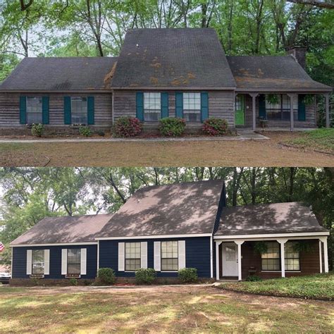 30+ year old cedar siding update. Behr solid stain Atlantic, trim ...