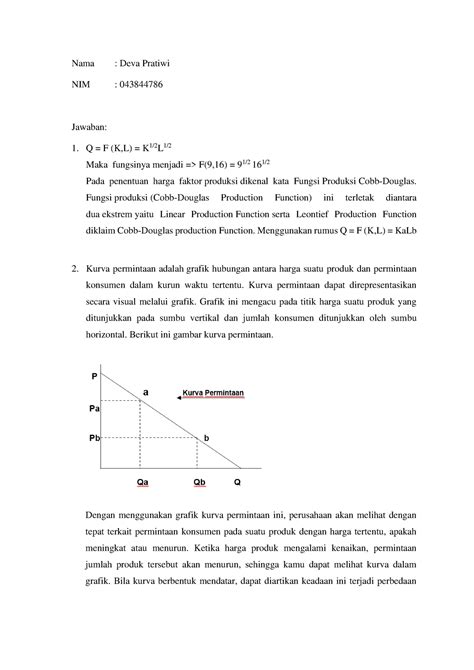 Tugas 3 Pengantar Ekonomi Mikro Nama Deva Pratiwi Nim 043844786 Jawaban 1 Q F K L