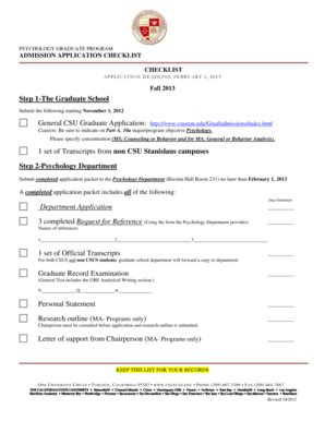 Fillable Online Csustan Psychology Graduate Application Checklist