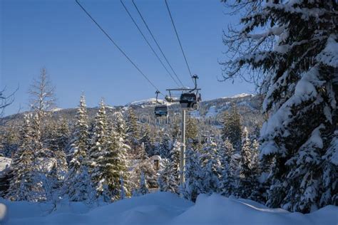 Ski Gondola Lift in Mountains Ski Attraction. Mountains Winter Landscape View Stock Photo ...