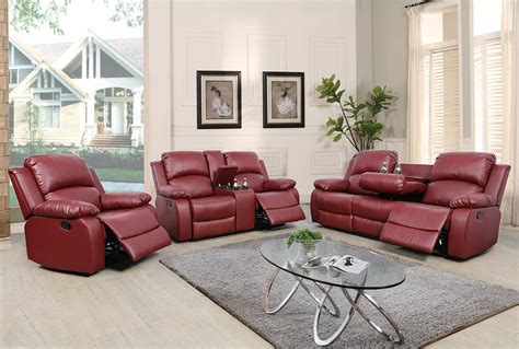 Aycp Bonded Leather 3 Pieces Reclining Sofa Set Loveseat Sofa With Storage And