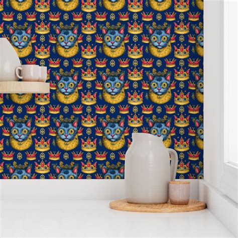 Royal Blue Anthro Cat Inspired By Louis Wallpaper Spoonflower