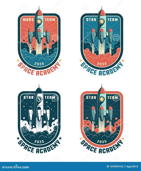 Space Rocket Retro Badge With Launch Rocket Stock Vector Illustration