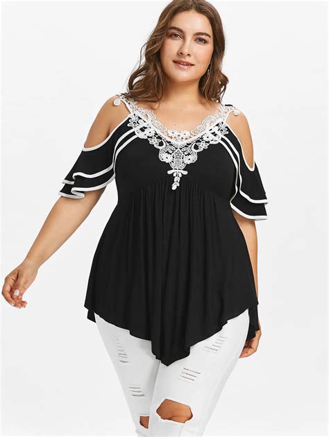 Gamiss 5xl Plus Size Layered Cold Shoulder Women T Shirt Half Butterfly