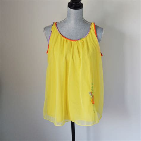 S Yellow Baby Doll Lingerie Top Sleep Top With Rainbow Etsy