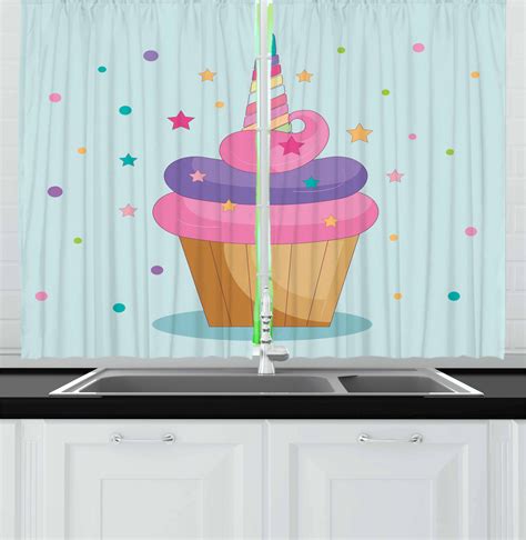 Cupcake Kitchen Curtains 2 Panel Set Window Drapes 55" X 39" | eBay