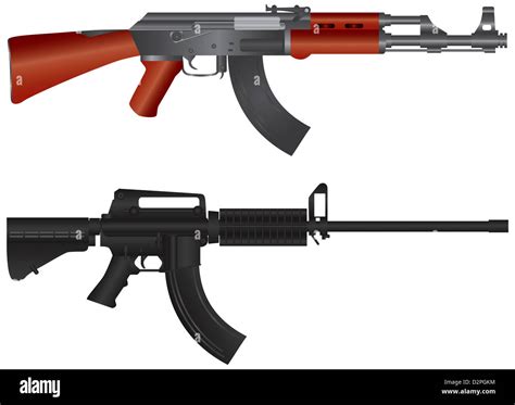 Assault Rifles Ar 15 And Ak 47 Semi Automatic Weapons Illustration