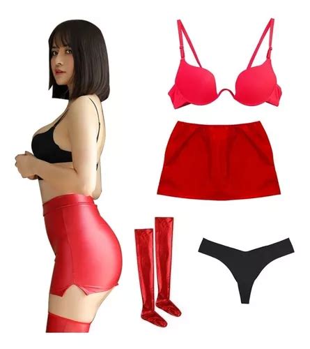 Lingerie Couro Falso Sexy Minisaia Meia Cal A Tanga Suti Parcelamento Sem Juros