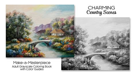 Charming Country Scenes Adult Grayscale Coloring Book With Color