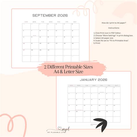 2023-2026 Monthly Calendars Landscape, Printable Calendar Template ...