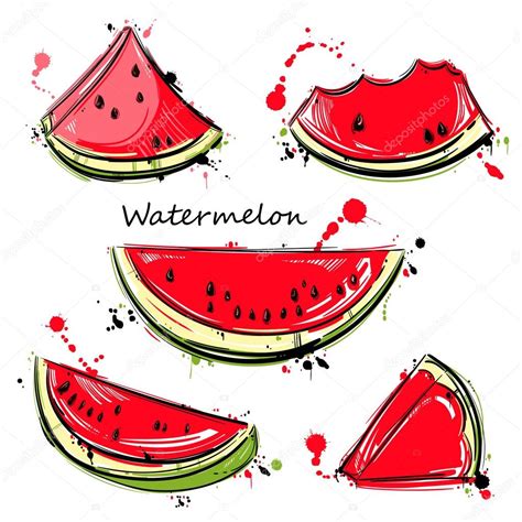 Watercolor Illustration Of Watermelon Slices Stock Vector Image By ©tyhinka 112292180