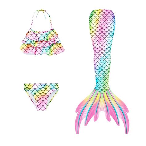 Hienoo Girls Princess Ruffle Bikini Fish Tail Set Piece Swimsuit Bathing Suit Sizes