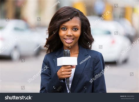 Happy Female African News Reporter Working Stock Photo 206029852 ...