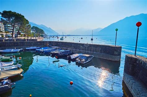 The Boats And Yachts On Lake Maggiore Locarno Switzerland Stock Image