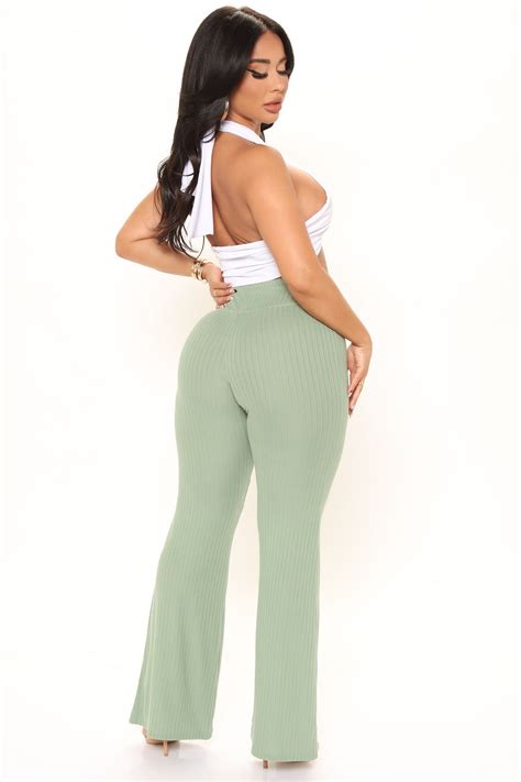 Opposites Attract Ribbed Flare Pant - Sage | Fashion Nova