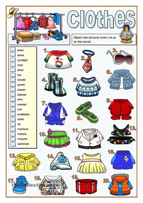 Clothes Matching Vocabulary Clothes English Worksheets For Kids