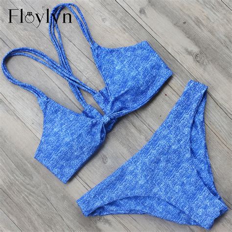 Floylyn Sexy Swimsuit Bandage Bikini Women Cross Back Bikini Top Low