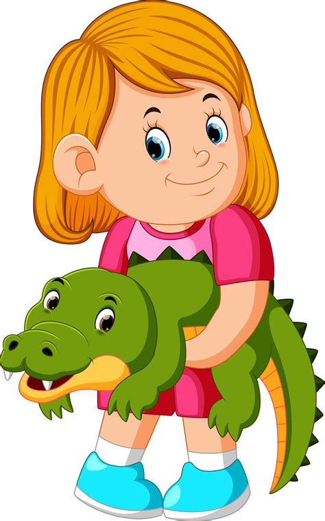 A Little Girl Holding Crocodile 13324744 Vector Art At Vecteezy