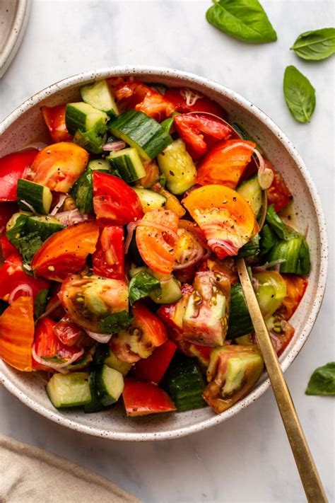 Tomato Cucumber Basil Salad Simple And Delicious From My Bowl