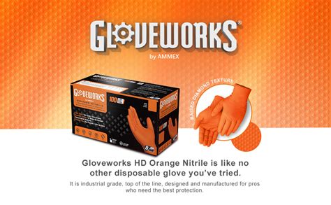 Gloveworks Hd Industrial Orange Nitrile Gloves With Raised