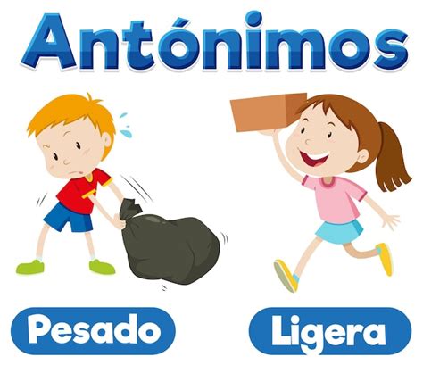 Premium Vector Pesado Y Ligera Education Antonyms In Spanish Heavy