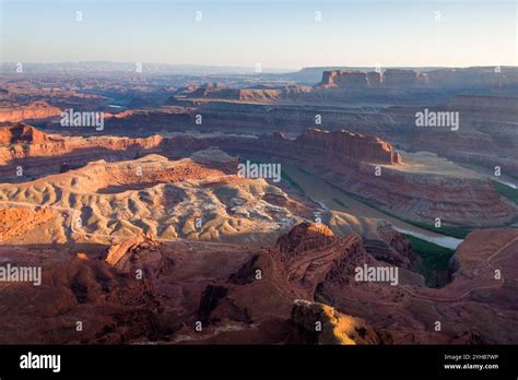 Golden Sunset Light Casting Long Shadows Over The Colorado River Dead