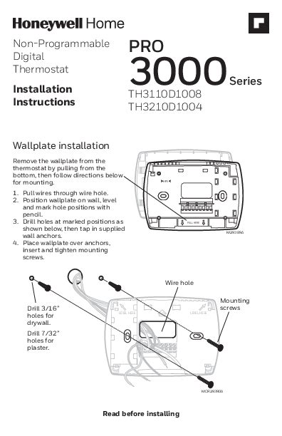 Honeywell Non Programmable Thermostat Manual Installation Instructions