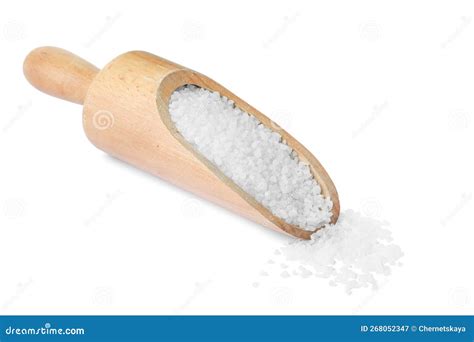 Wooden Scoop With Natural Sea Salt On White Background Stock Image