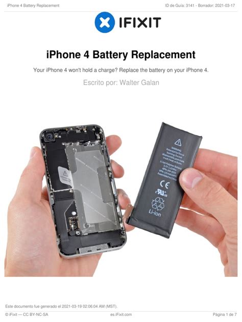 Iphone 4 Battery Replacement Escrito Por Walter Galan Pdf Electronics Equipment