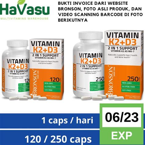 Jual Original Bronson Vitamin D3 5000 Iu K2 90 Mcg For Heart Bones Immunity 120 Caps Shopee