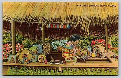 Postcard Musa Isle Seminole Indian Village Miami Florida Trading Post