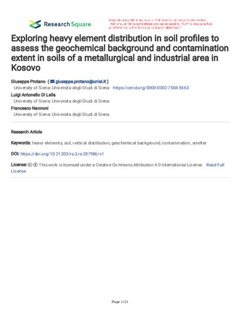 Pdf Exploring Heavy Element Distribution In Soil Profiles To Assess