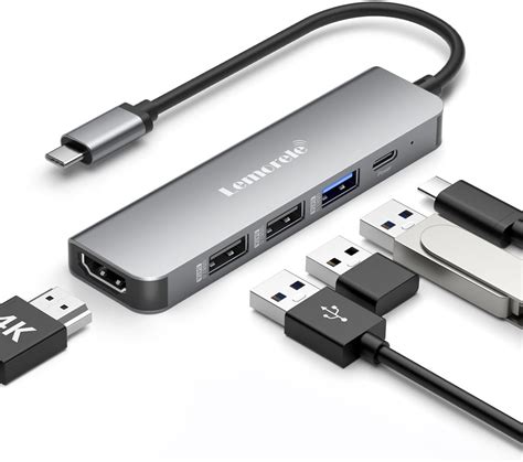 USB C Hub Lemorele 5 i 1 arada USB C Multiport adaptörü HDMI 4K USB