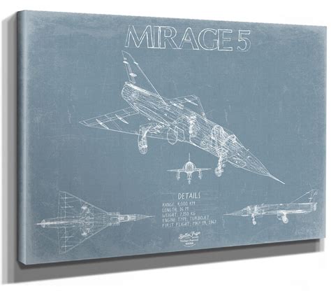 Dassault Mirage 5 Aircraft Blueprint Wall Art Original Fighter Plane