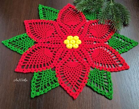 Hot Red Crochet Lace Poinsettia Doily Christmas Table Decor Etsy