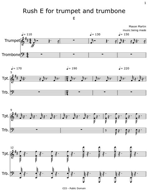 Rush E For Trumpet And Trumbone Sheet Music For Trumpet Trombone