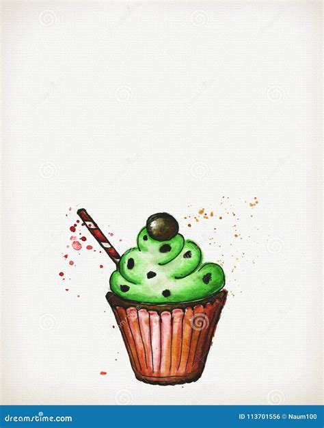 Watercolor Cake Drawn on a Sheet of Paper Stock Illustration ...