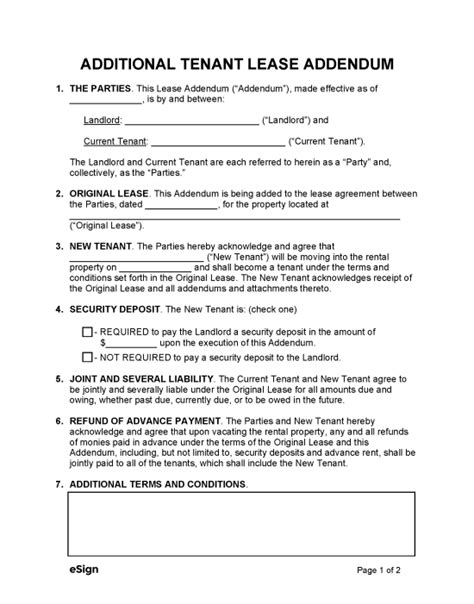 Free Additional Tenant Lease Addendum Form Pdf Word