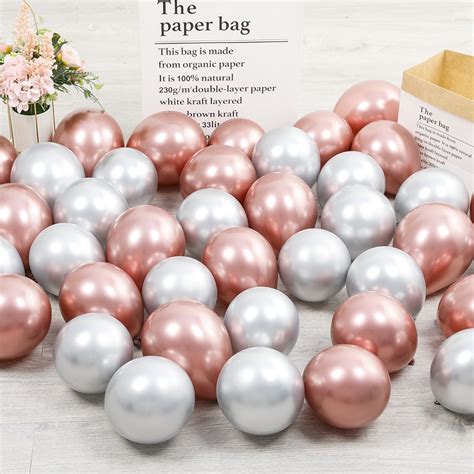 Kit 50 Balões Rose Gold Prata Metalizado Número 5 Polegadas Balão