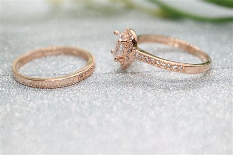 9x6mm Pear Shaped Moissanite Engagement Ring Set Rose Gold Etsy