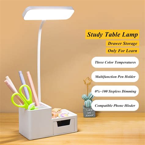 Storage Table Lamp LED Desk Lamp With Pen Holder Study Lamp Shade